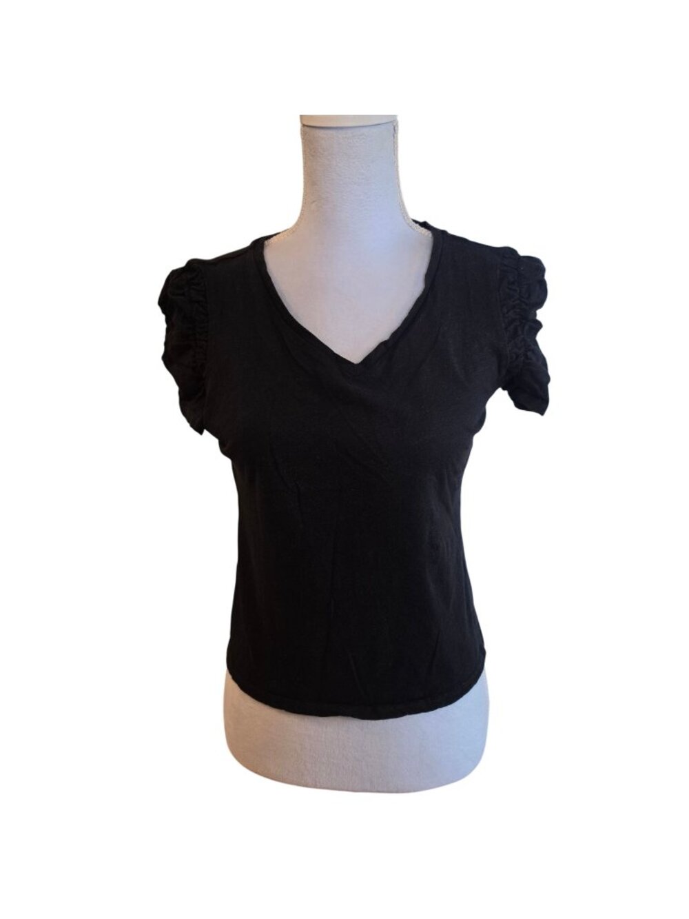 Industry Republic Clothing Black Ruched Sleeve Pima Cotton T-Shirt S